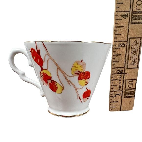 Gladstone Bone China Cup Saucer England Persimmon Fruit Scalloped Rim Gilded - Picture 12 of 14